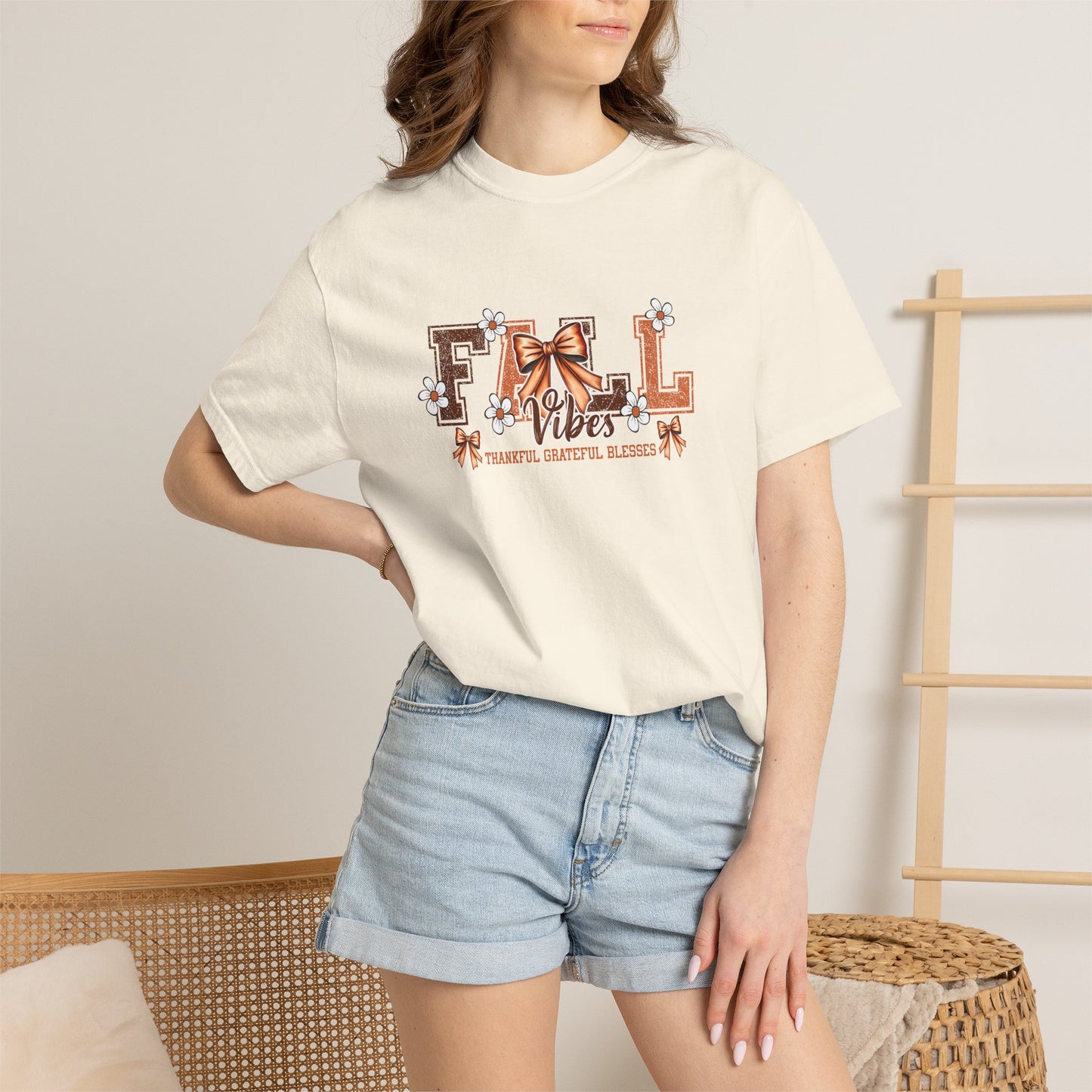 Fall Vibes Graphic Tee — Autumn Leaf & Bow T‑Shirt