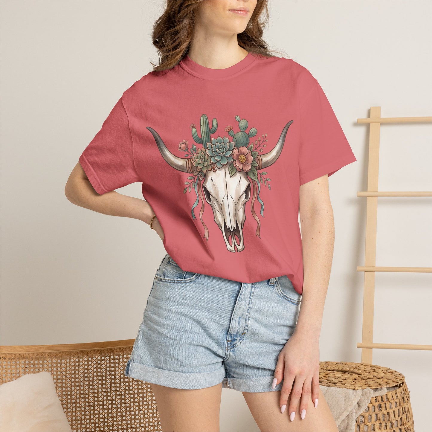 Cow Skull Floral Tee — Western Boho Cactus Graphic T-Shirt