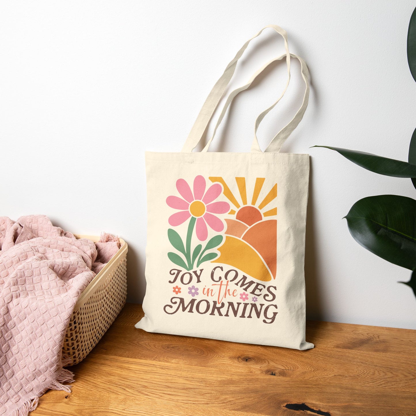 Joy Comes in the Morning Canvas Tote — Floral Sunrise Eco Shopper
