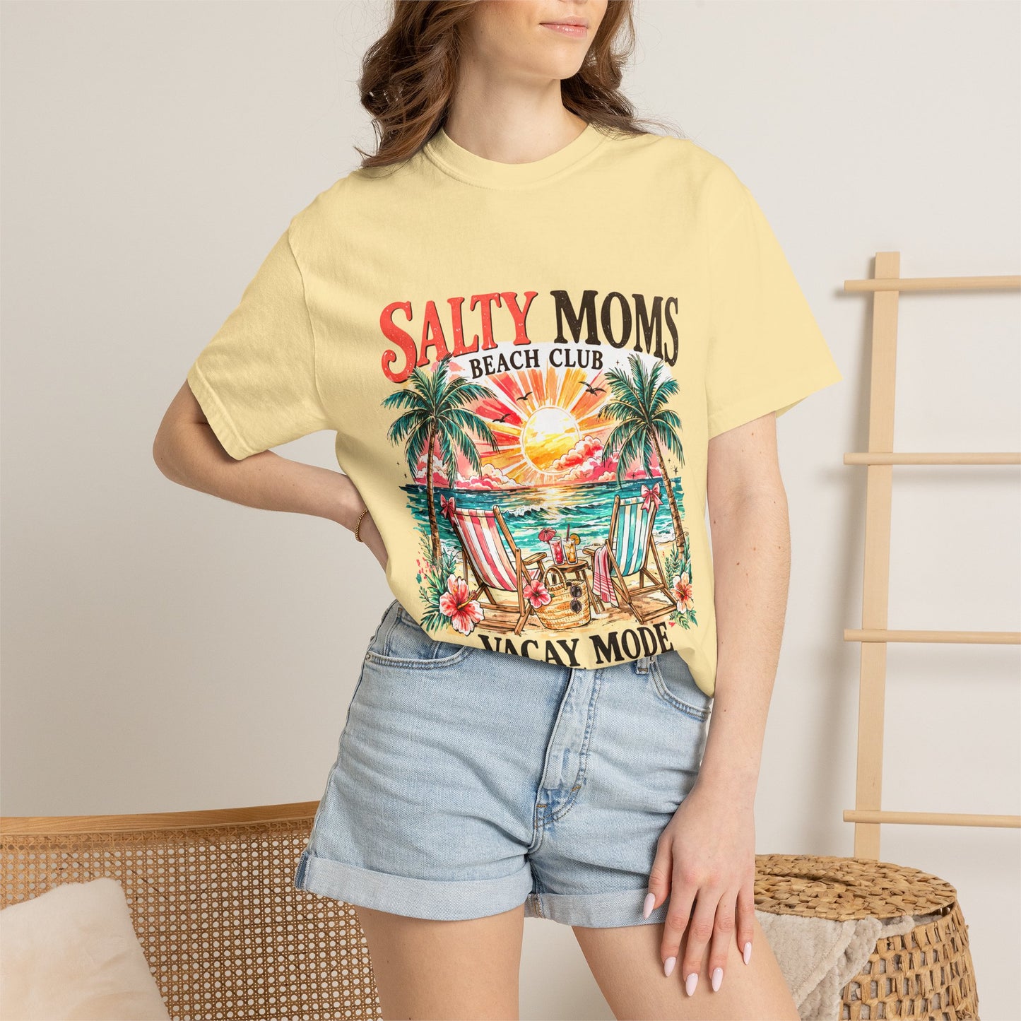 Salty Moms Beach Club T-Shirt — "Vacay Mode" Retro Palm Beach Tee