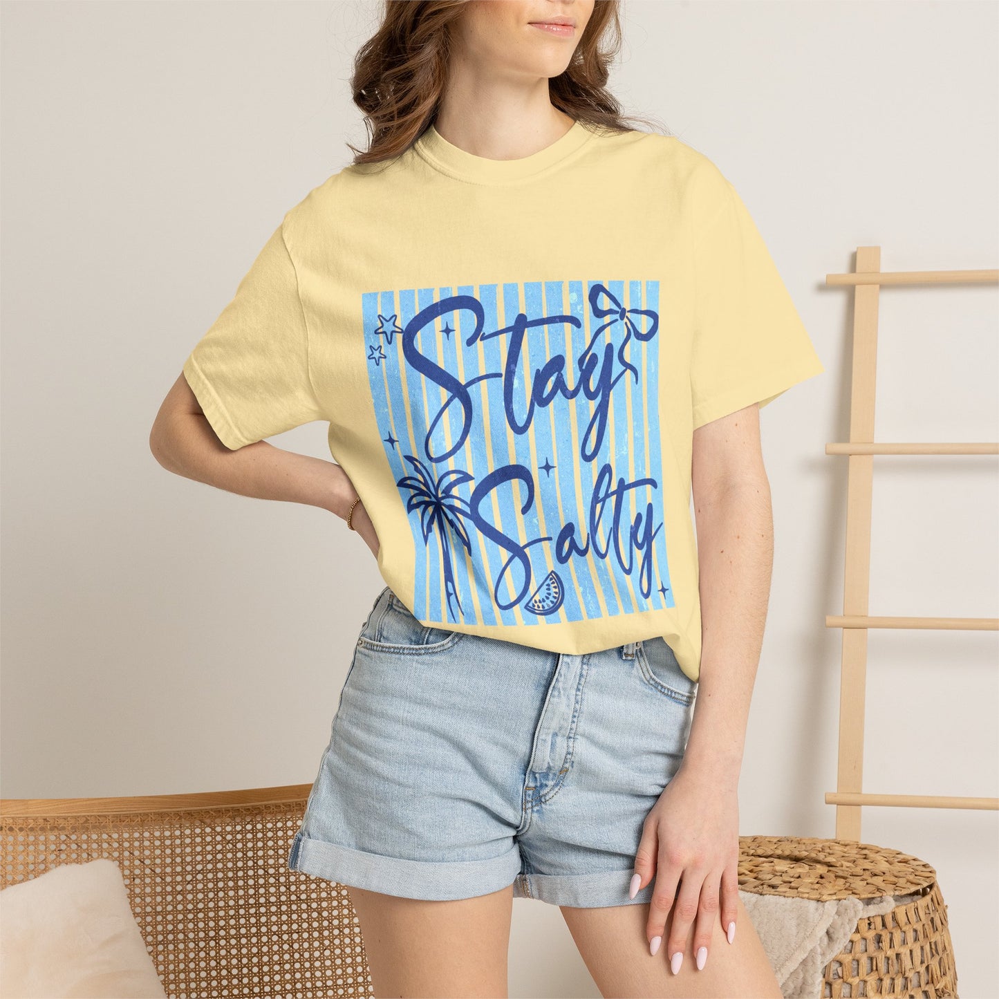 Stay Salty palm tree graphic T-Shirt | beach vibes striped design