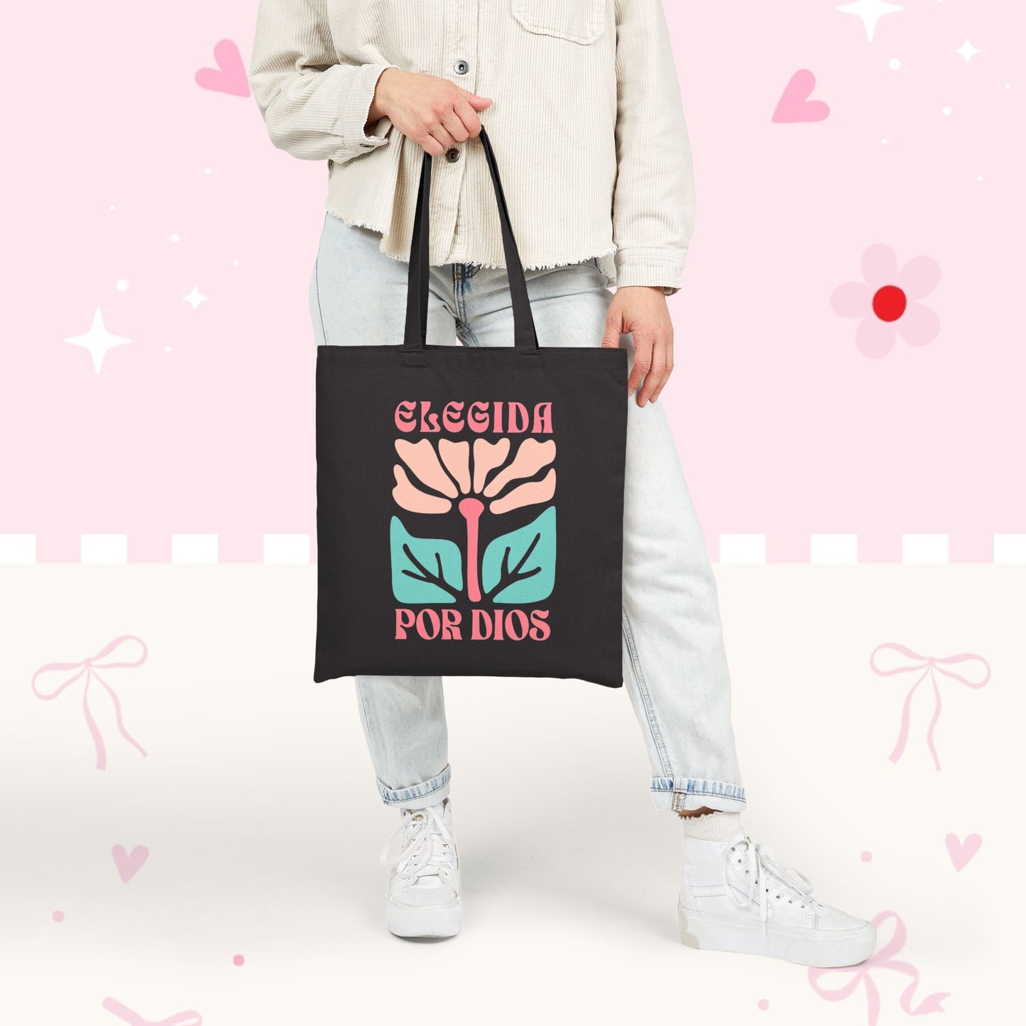 Tote Bag — «Elegida Por Dios» Floral Canvas Tote | Spanish Faith Gift