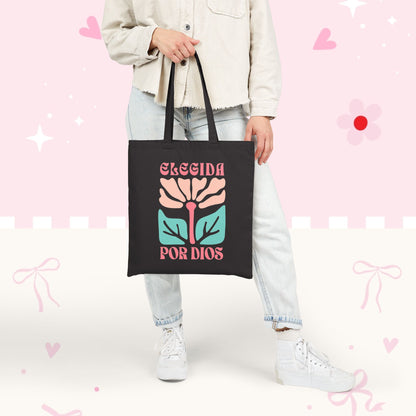 Tote Bag — «Elegida Por Dios» Floral Canvas Tote | Spanish Faith Gift