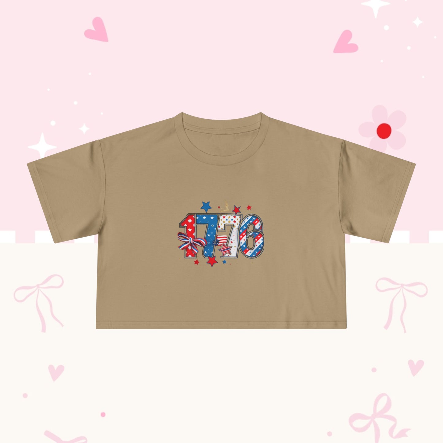 Patriotic '4th' Women's Crop Tee – USA Flag Fireworks 4th of July Top