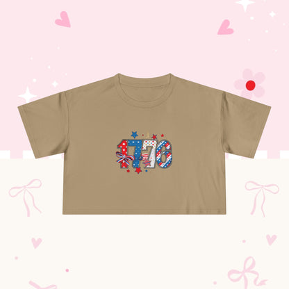 Patriotic '4th' Women's Crop Tee – USA Flag Fireworks 4th of July Top