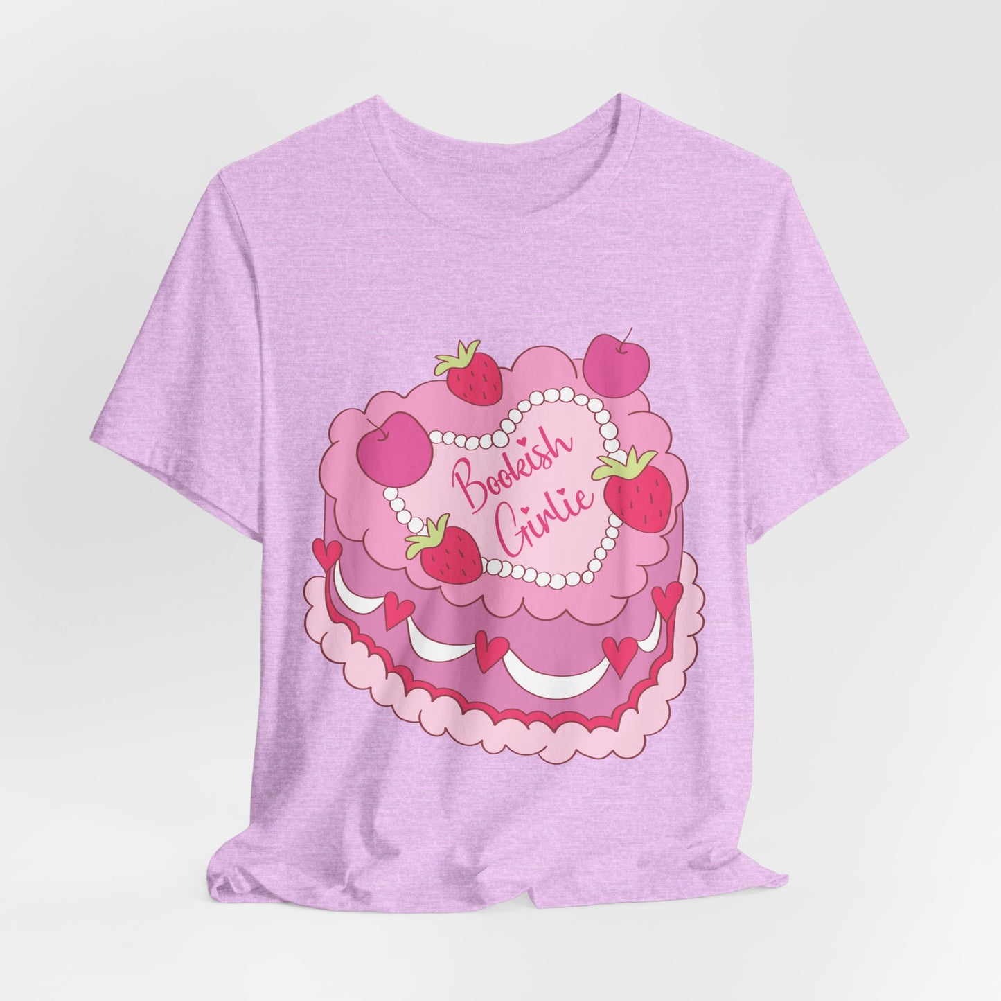 Cake Cutie Tee — “Bookish Girlie” Pink Strawberry Graphic T‑Shirt
