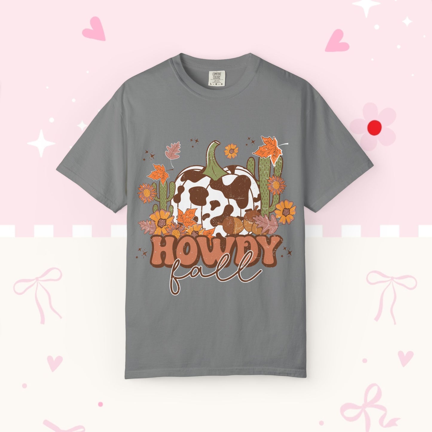 Howdy Fall T-Shirt — Cow Print Pumpkin Autumn Tee