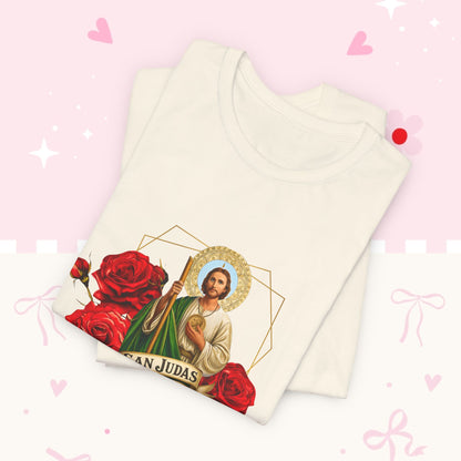 San Judas Tadeo Roses T‑Shirt — Devotional Catholic Saint Tee
