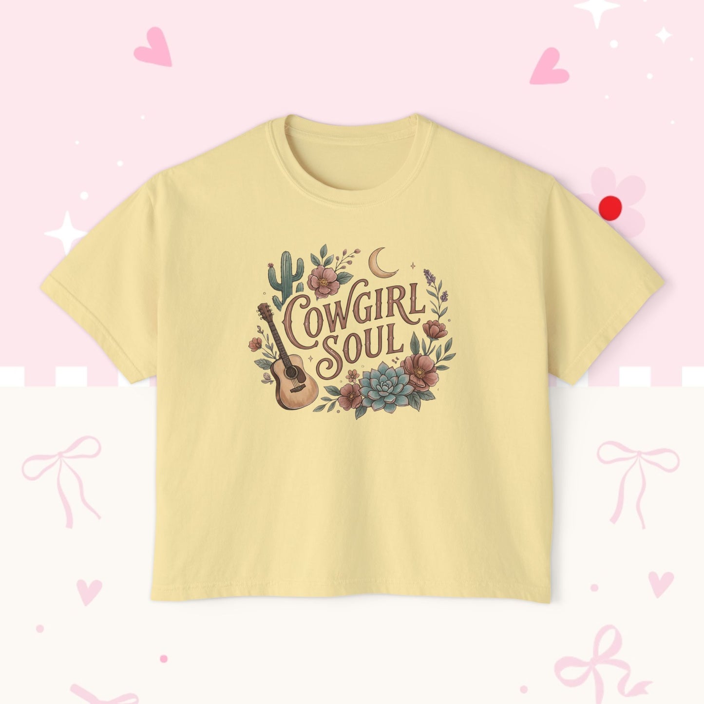 Cowgirl Soul Women's Boxy Tee — Floral Guitar Western Graphic