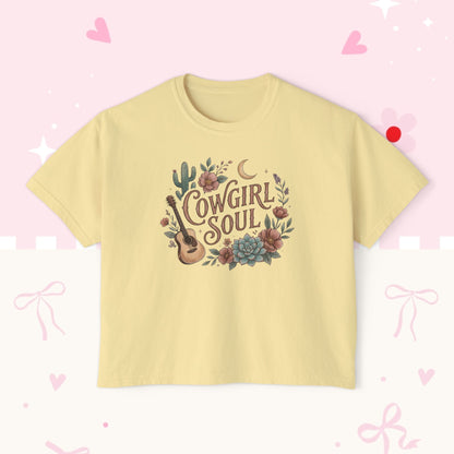 Cowgirl Soul Women's Boxy Tee — Floral Guitar Western Graphic