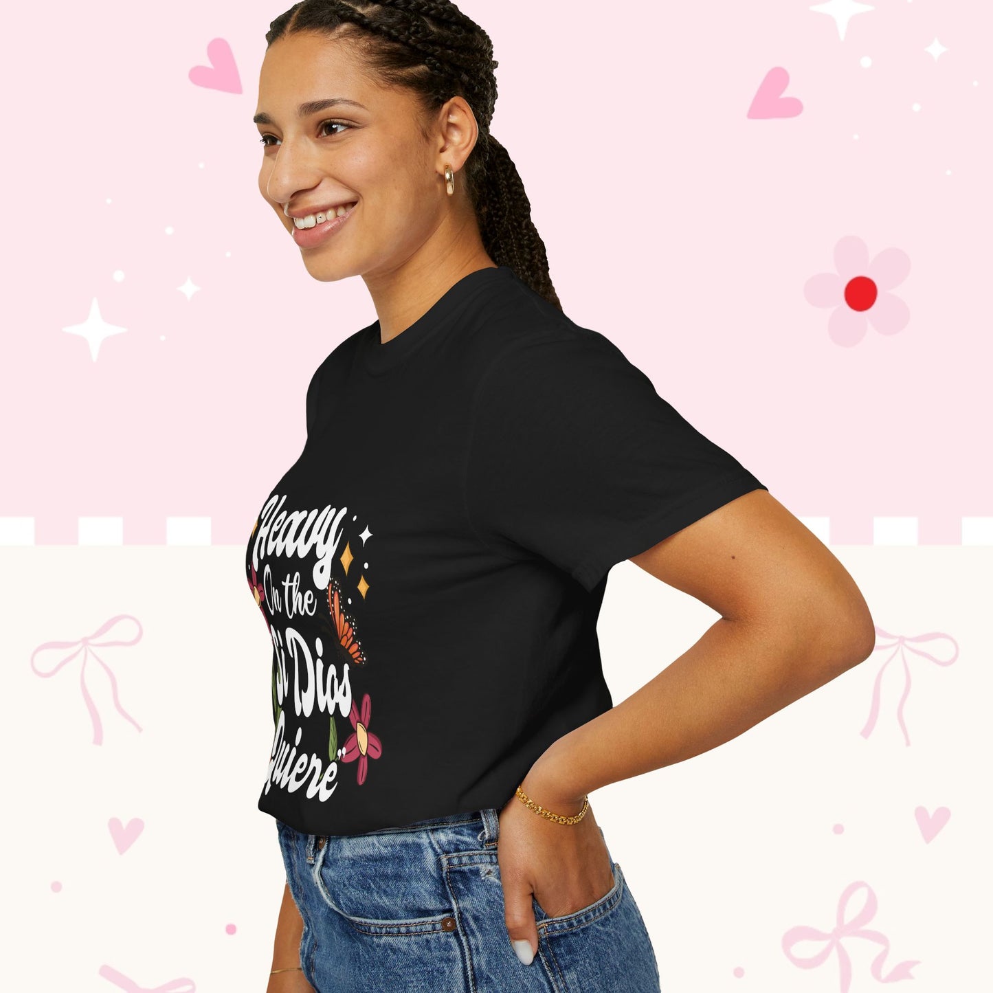 Heavy On The Si Dios Quiere T-Shirt — Floral Spanish Faith Tee