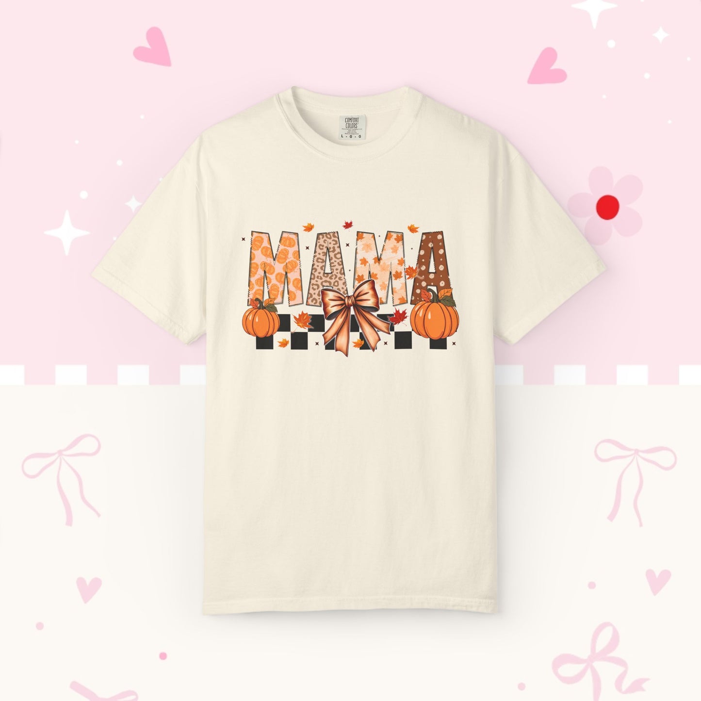 Mama Pumpkin Graphic T-Shirt — Fall Plaid Bow Shirt for Moms
