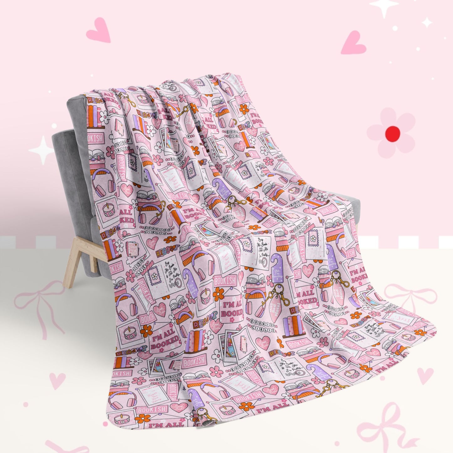 Fleece Sherpa Blanket — Cozy Bookie Girl Pattern