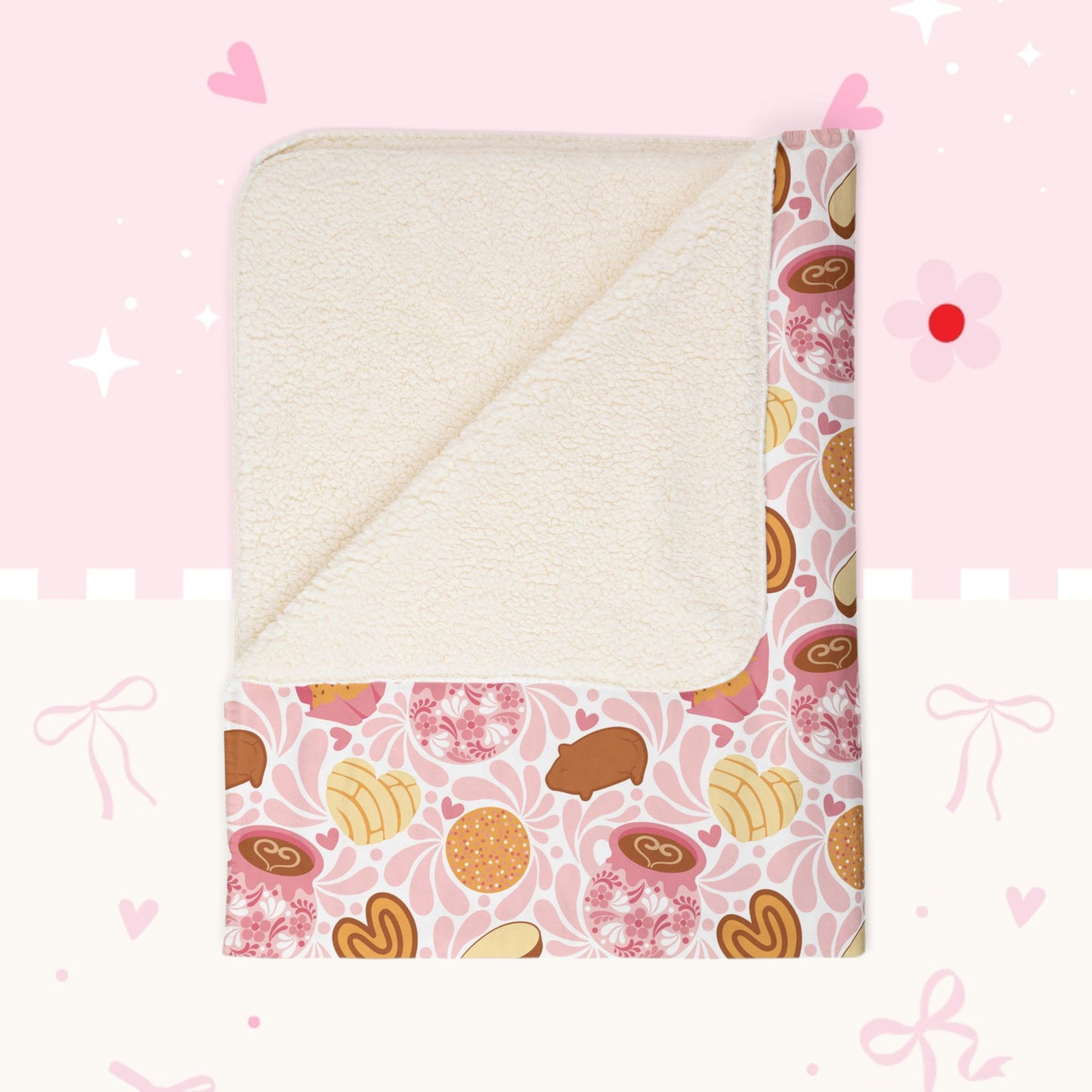 Pink Pastry Pattern Fleece Sherpa Blanket