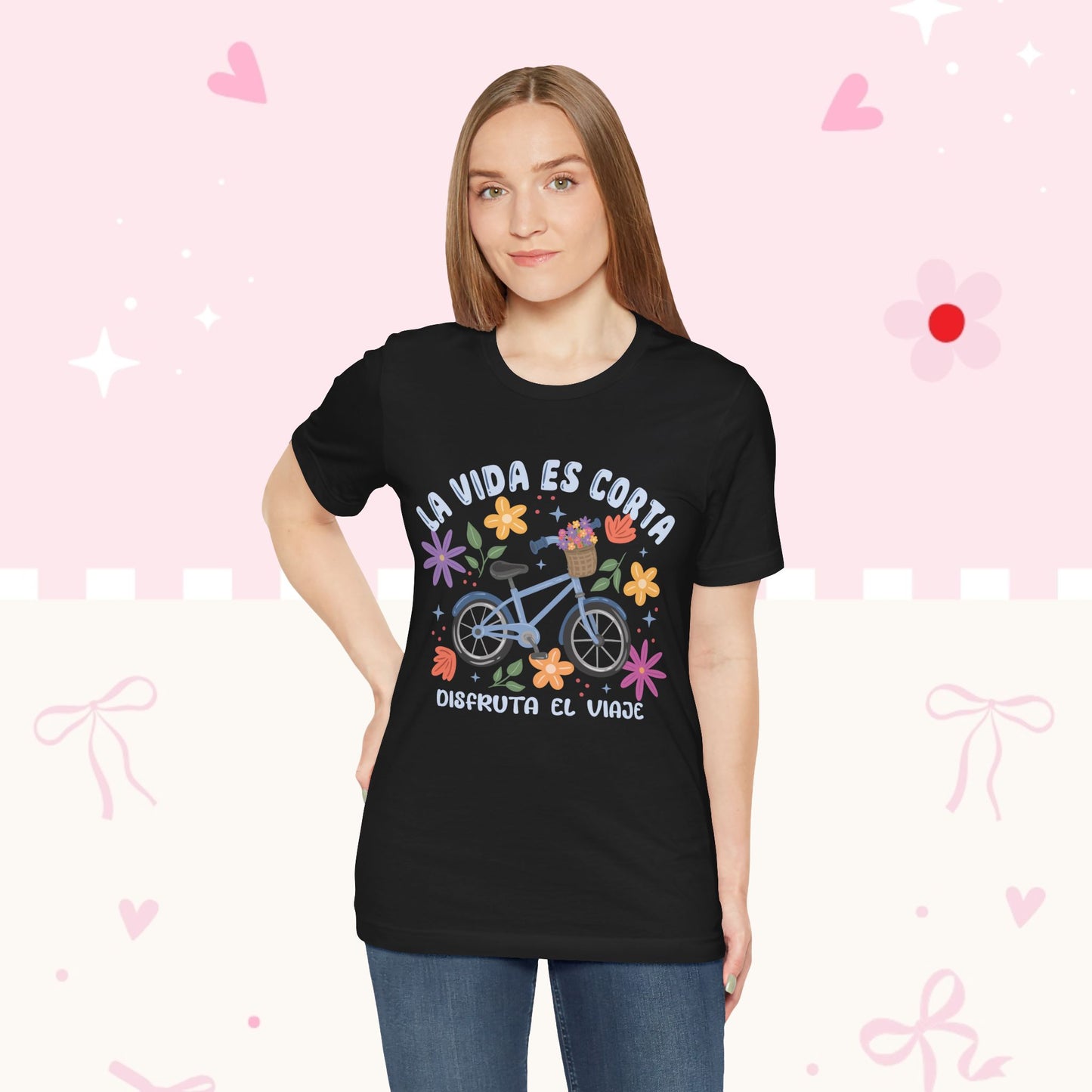 La Vida Es Corta Bicycle Tee — "Disfruta El Viaje" Floral Bike Shirt