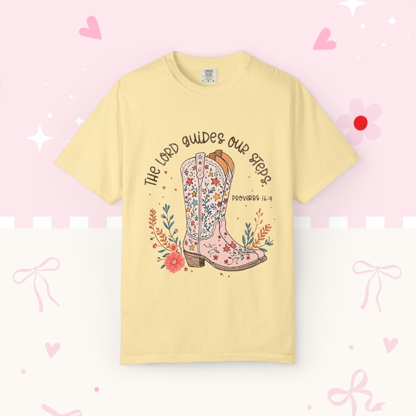 Christian Cowboy Boots T‑Shirt — "The Lord Guides Our Steps" Floral Western Tee