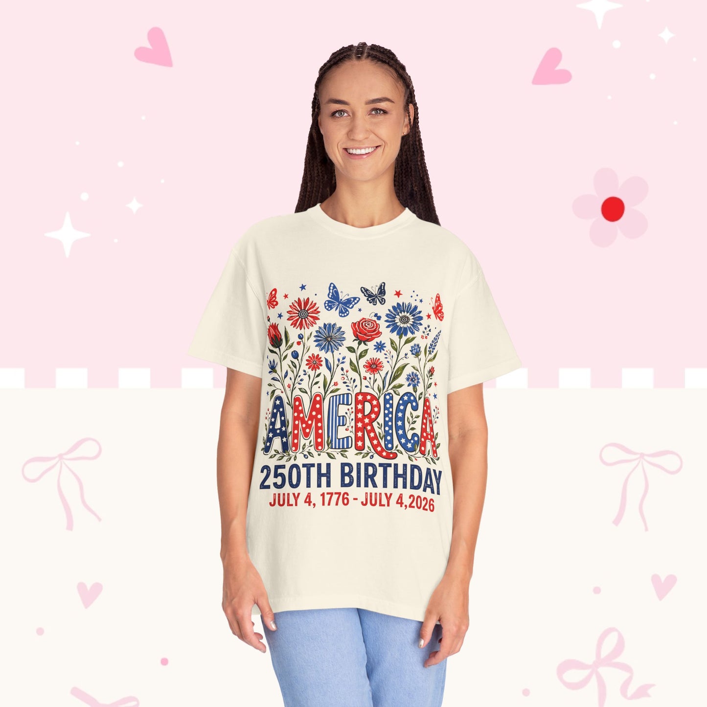 America 250th Birthday T-Shirt — July 4, 1776–2026 Patriotic Floral Tee