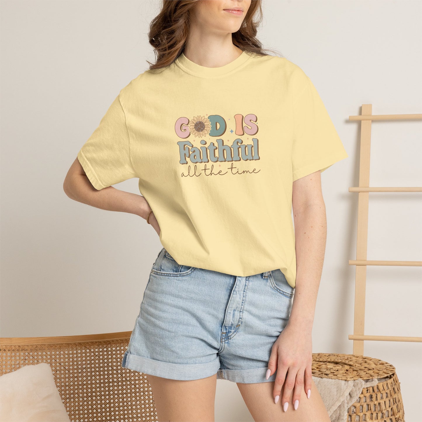 God Is Faithful T-Shirt — Vintage Pastel Christian Tee ("God Is Faithful All the Time")