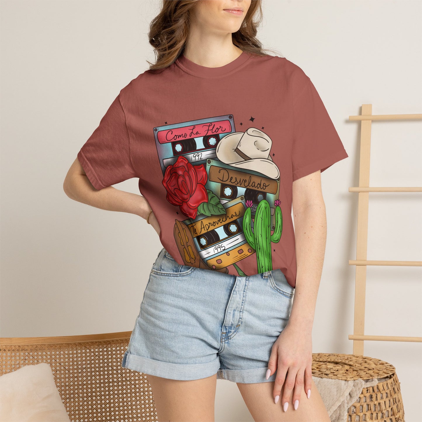 Retro Cassette & Cactus T-Shirt — 'Canción de Amor' Vintage Mexican Music Tee
