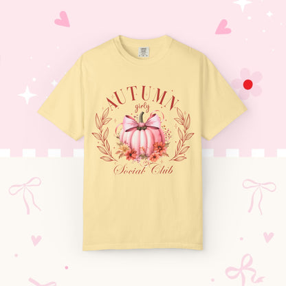 Autumn Girls’ Social Club Graphic T-Shirt — Pink Pumpkin Fall Tee