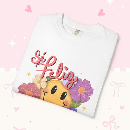 T-Shirt — "Si Felíz, Amargad@s Hay Muchos" Smiley Floral Graphic Tee