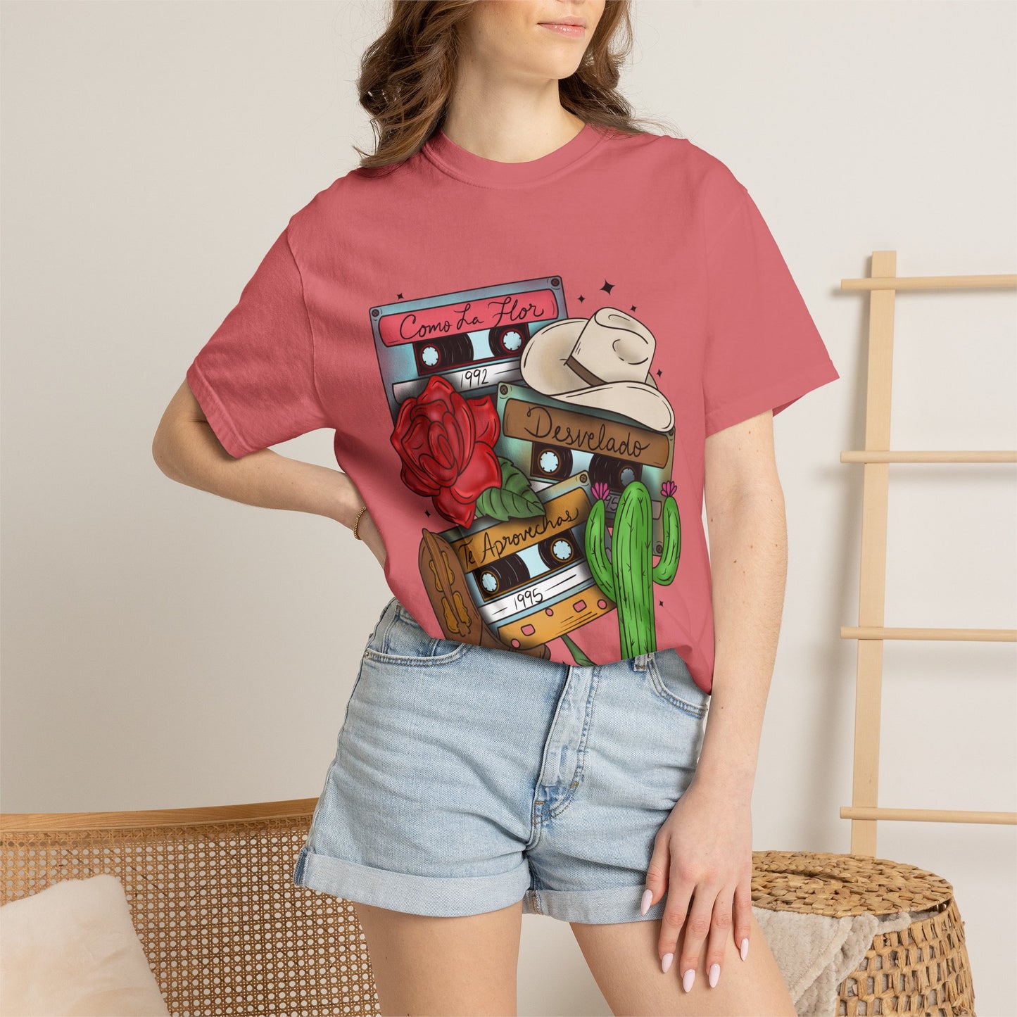 Retro Cassette & Cactus T-Shirt — 'Canción de Amor' Vintage Mexican Music Tee