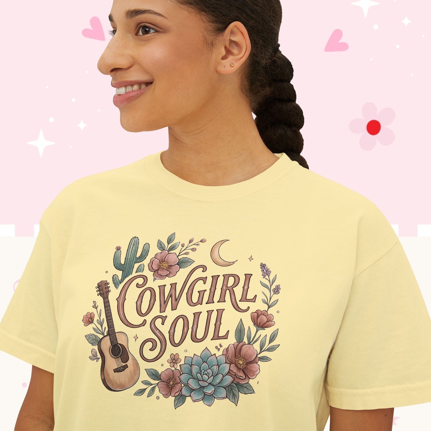 Cowgirl Soul Women's Boxy Tee — Floral Guitar Western Graphic