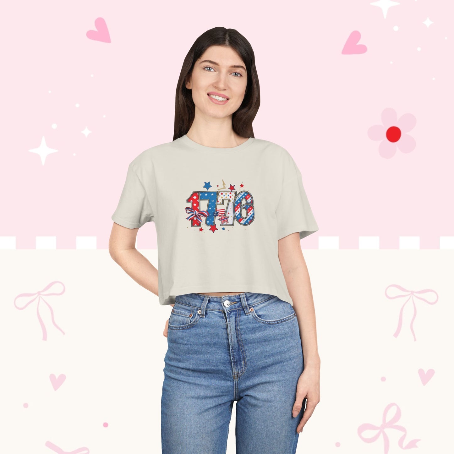 Patriotic '4th' Women's Crop Tee – USA Flag Fireworks 4th of July Top