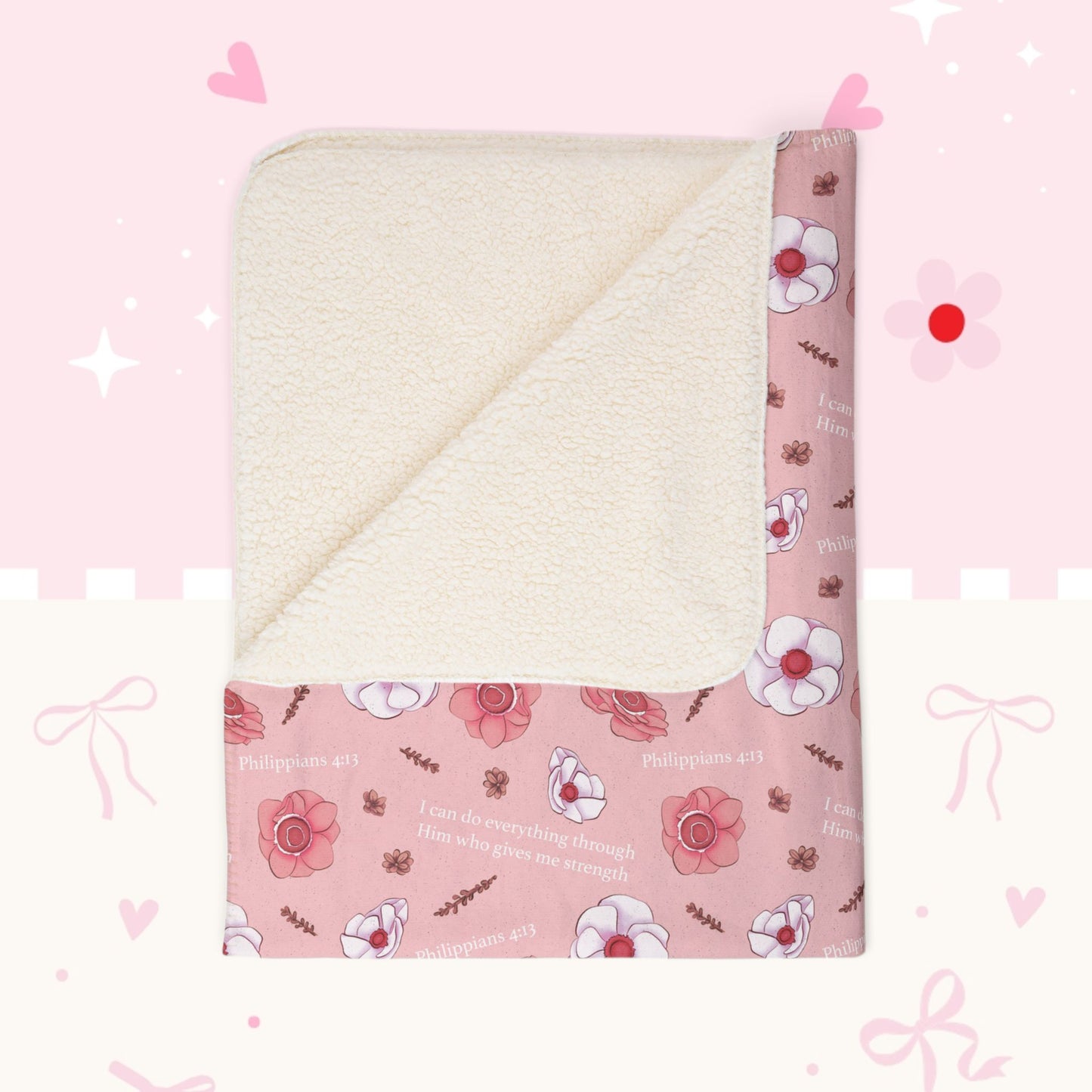 Floral Pink Fleece Sherpa Blanket — Cozy Rose Pattern Throw for Girls & Teens