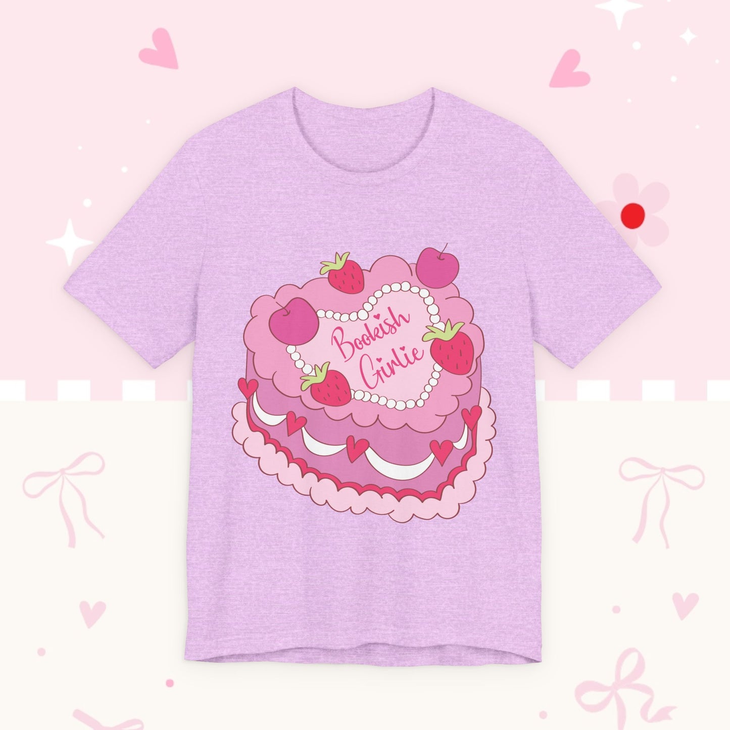 Cake Cutie Tee — “Bookish Girlie” Pink Strawberry Graphic T‑Shirt