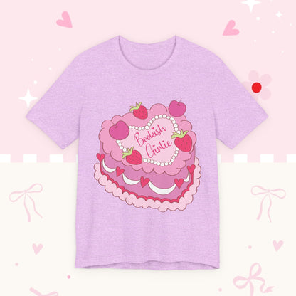 Cake Cutie Tee — “Bookish Girlie” Pink Strawberry Graphic T‑Shirt