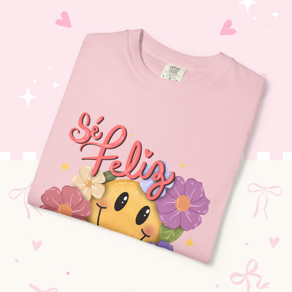 T-Shirt — "Si Felíz, Amargad@s Hay Muchos" Smiley Floral Graphic Tee