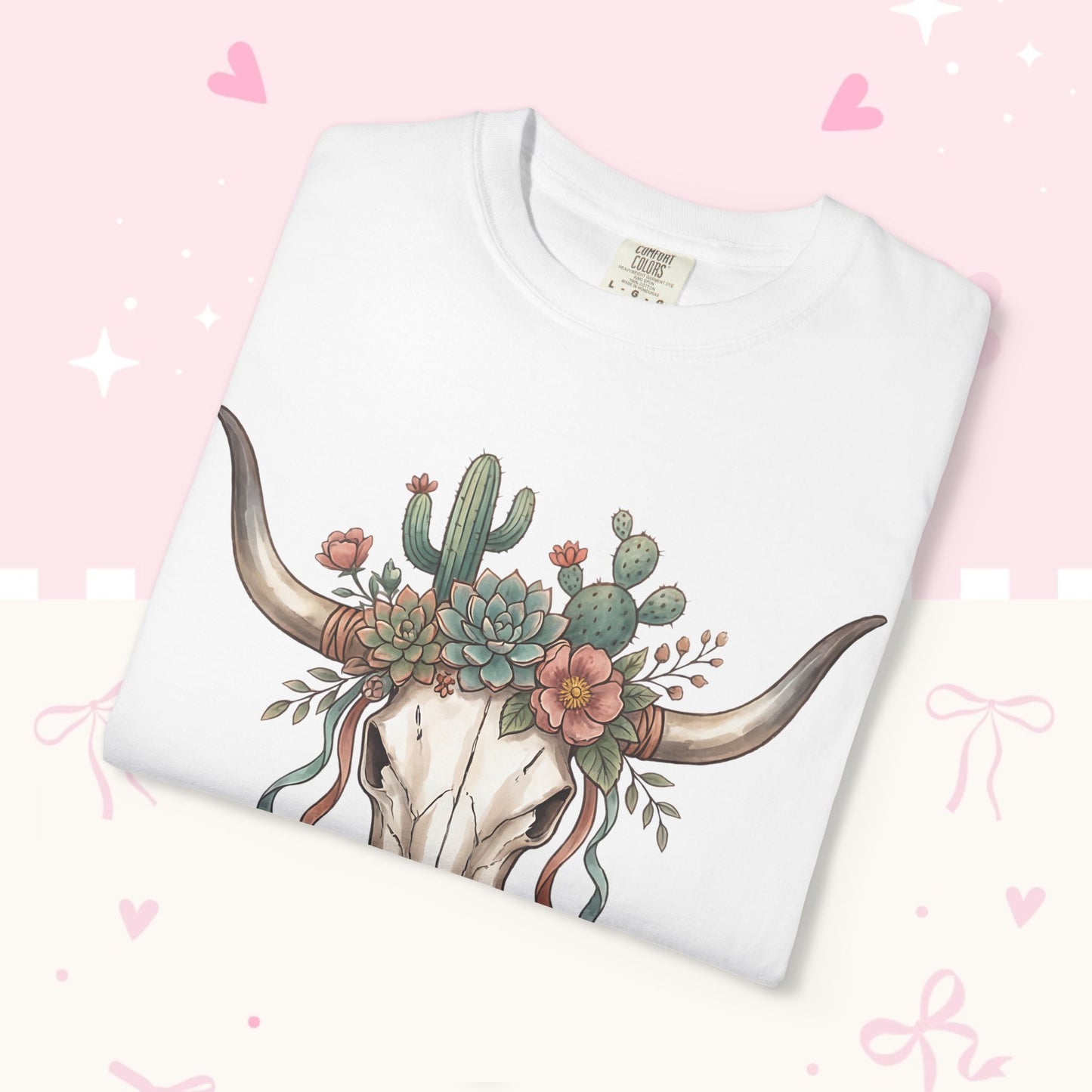 Cow Skull Floral Tee — Western Boho Cactus Graphic T-Shirt