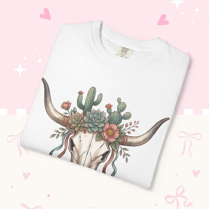 Cow Skull Floral Tee — Western Boho Cactus Graphic T-Shirt