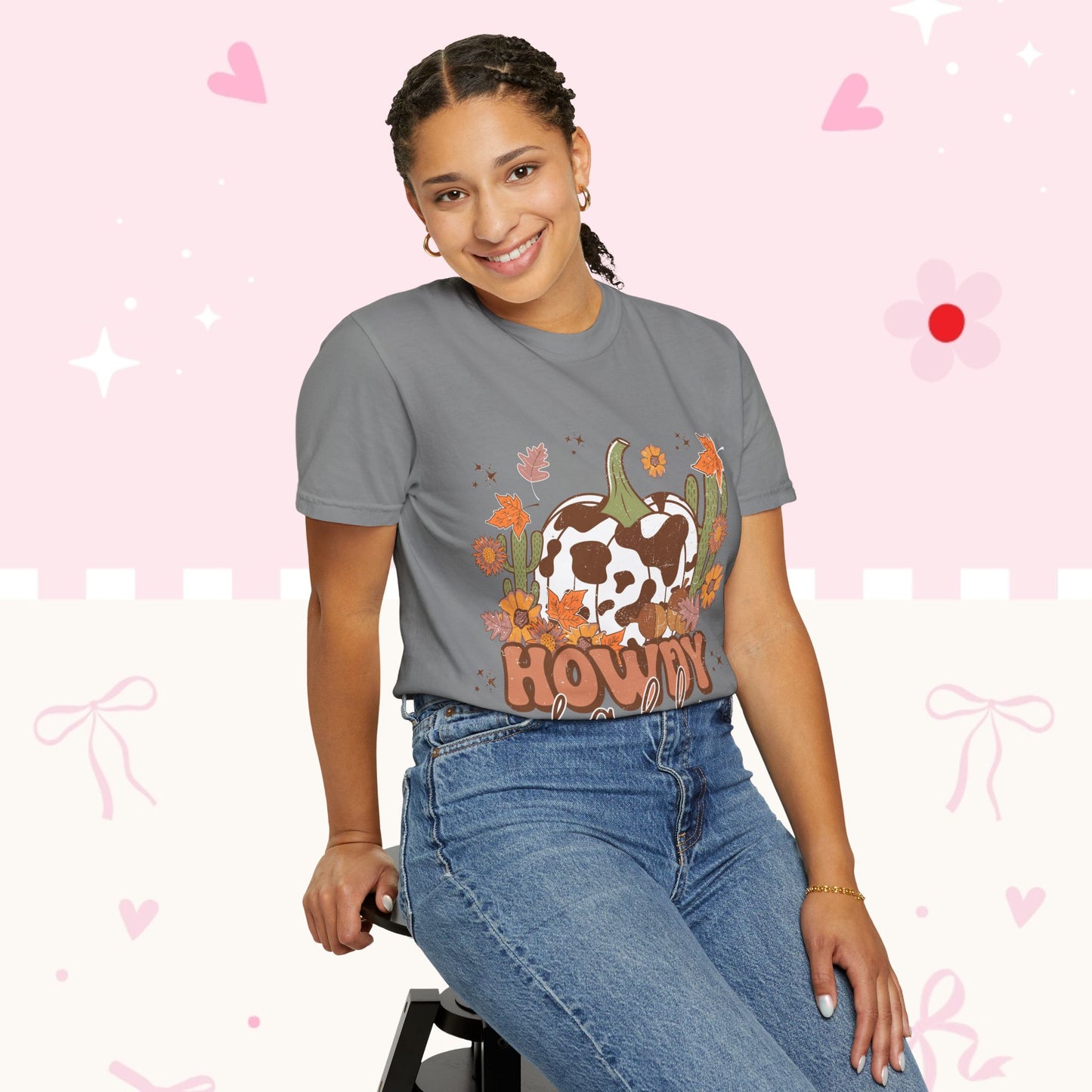 Howdy Fall T-Shirt — Cow Print Pumpkin Autumn Tee