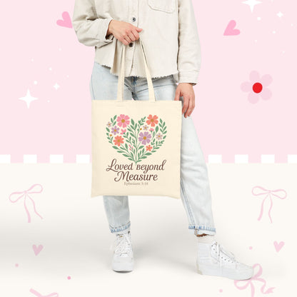Tote — "Loved Beyond Measure" Floral Heart Canvas Tote