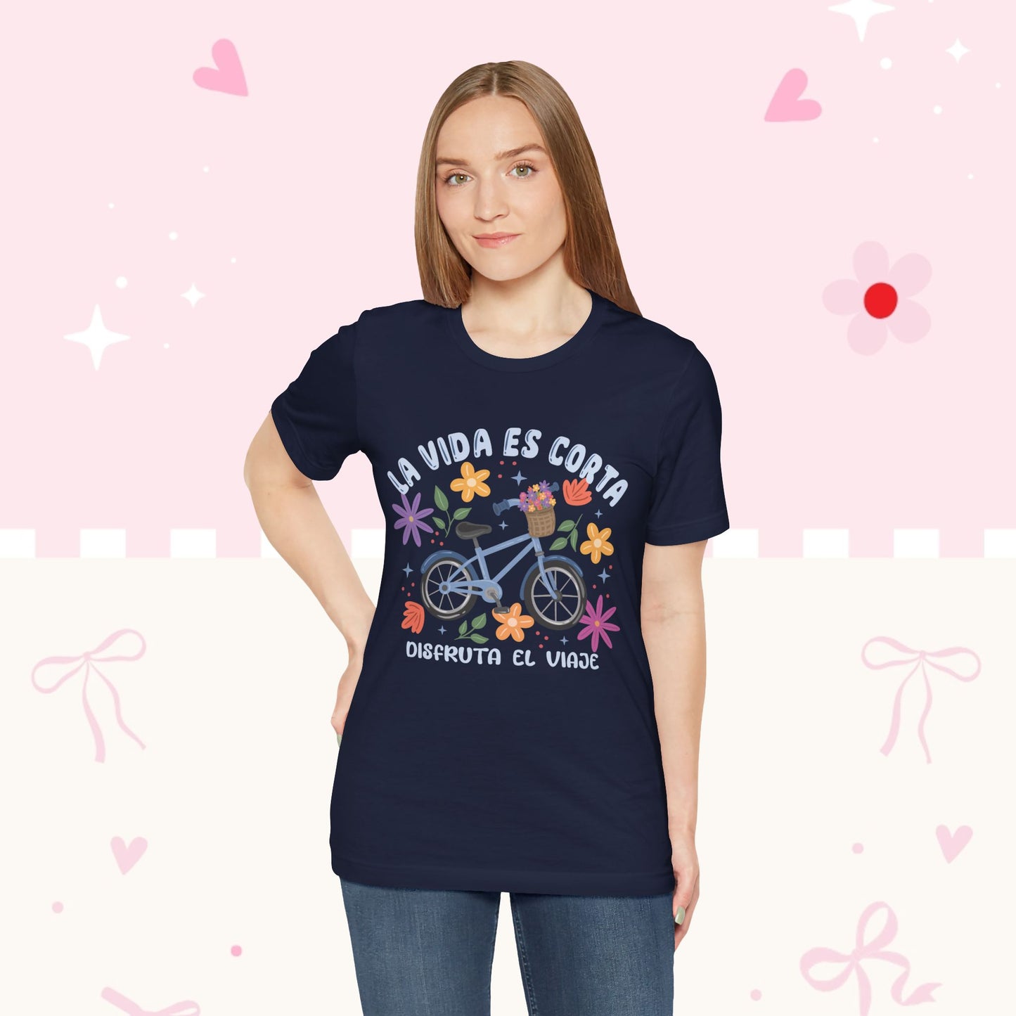 La Vida Es Corta Bicycle Tee — "Disfruta El Viaje" Floral Bike Shirt