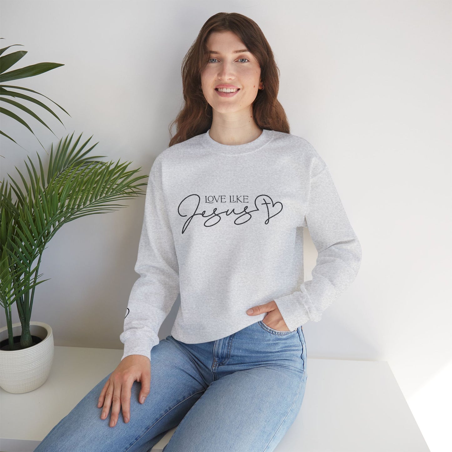 Love Like Jesus Crewneck Sweatshirt — Christian Faith Pullover Embroidery