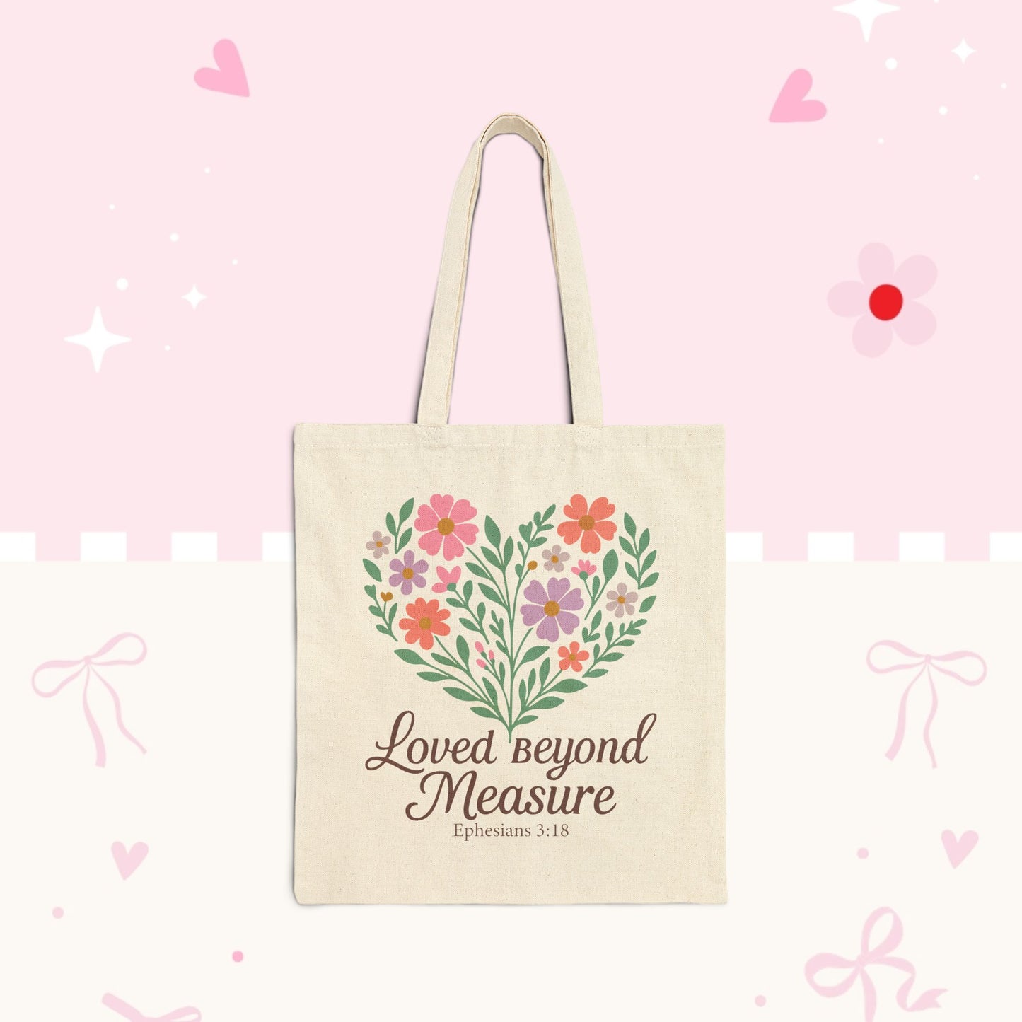 Tote — "Loved Beyond Measure" Floral Heart Canvas Tote