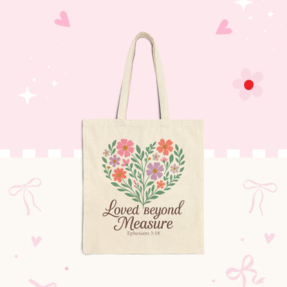 Tote — "Loved Beyond Measure" Floral Heart Canvas Tote