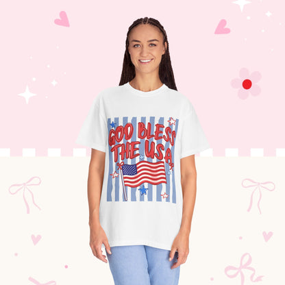 God Bless The USA Patriotic T-Shirt — American Flag 4th of July Tee