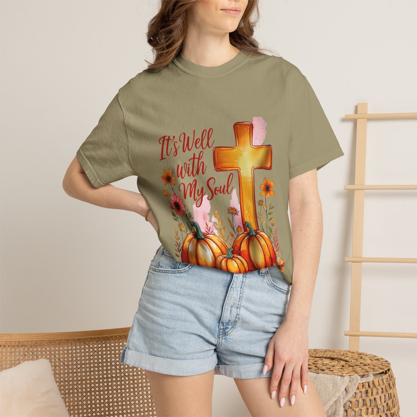 It's Well With My Soul T-Shirt — Christian Fall Pumpkin Cross Tee