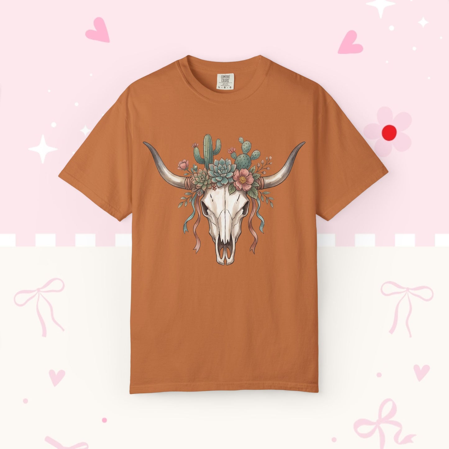 Cow Skull Floral Tee — Western Boho Cactus Graphic T-Shirt