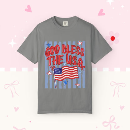 God Bless The USA Patriotic T-Shirt — American Flag 4th of July Tee