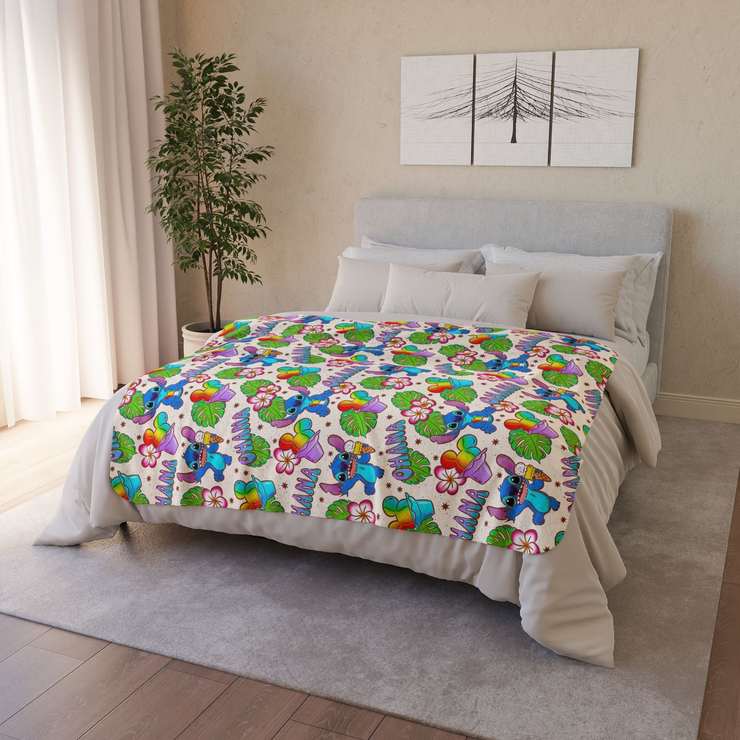 Cute Kawaii blue alien Pattern Sherpa Blanket — Fleece Throw