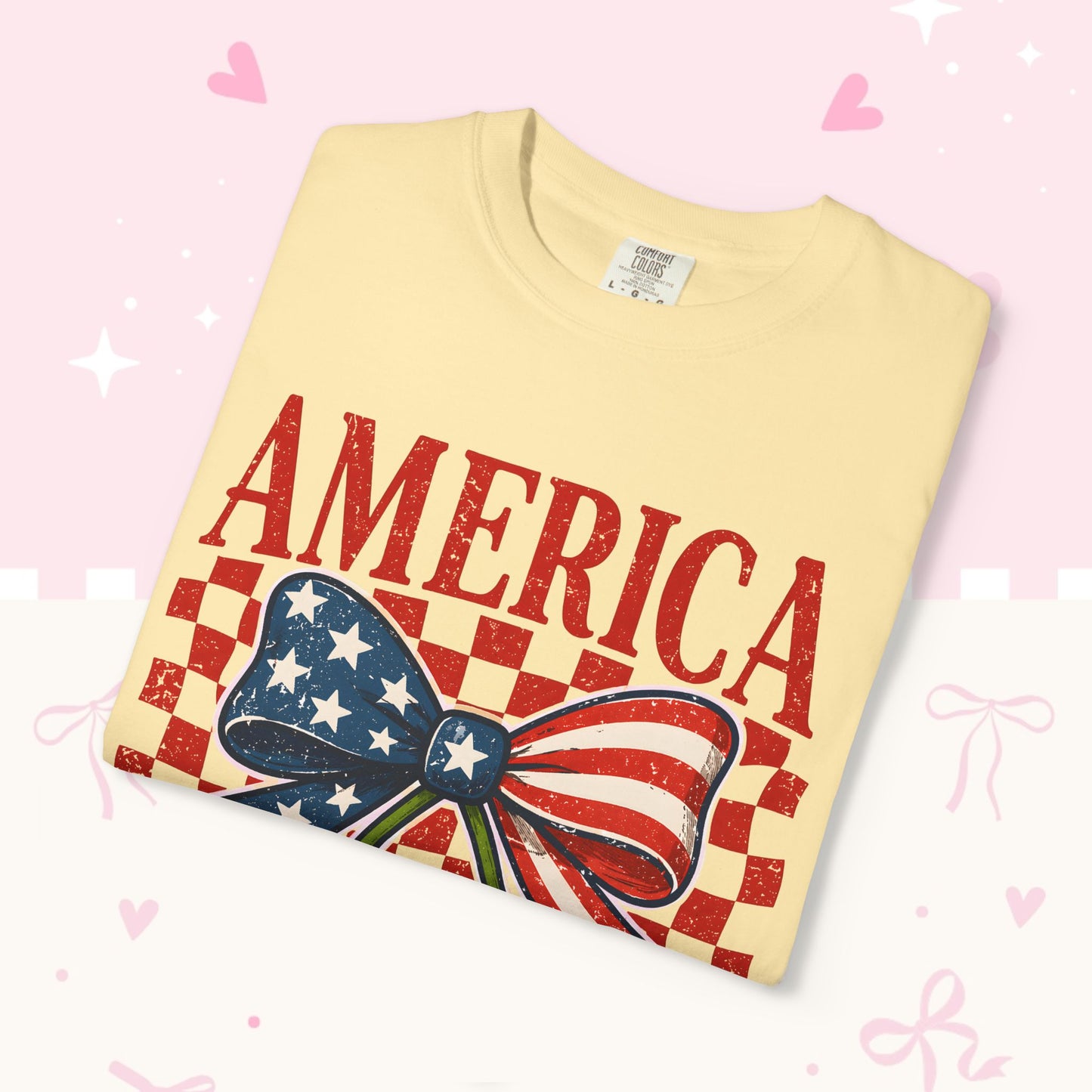 America Cherry Graphic T-Shirt — Patriotic USA Bow Design