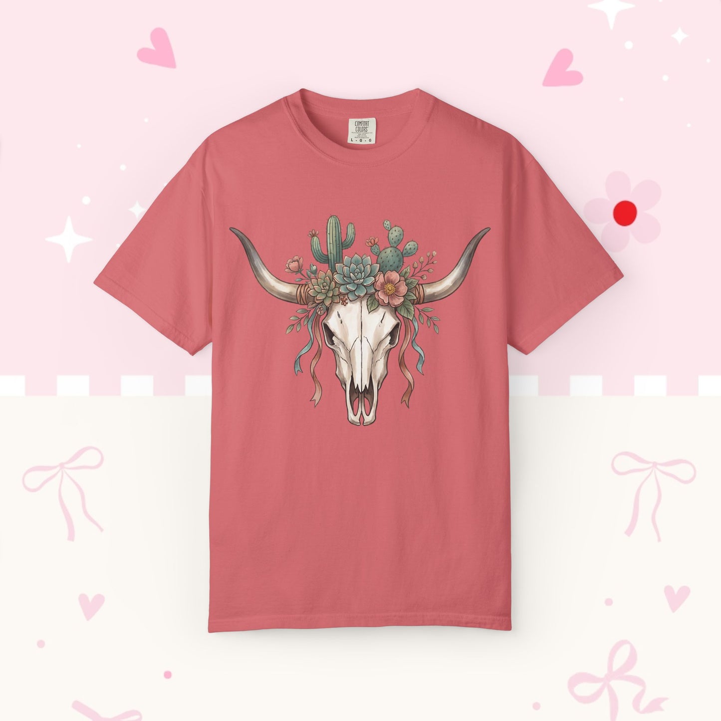 Cow Skull Floral Tee — Western Boho Cactus Graphic T-Shirt