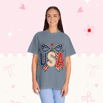 USA Bow Patriotic T-Shirt — Fourth of July American Flag Tee