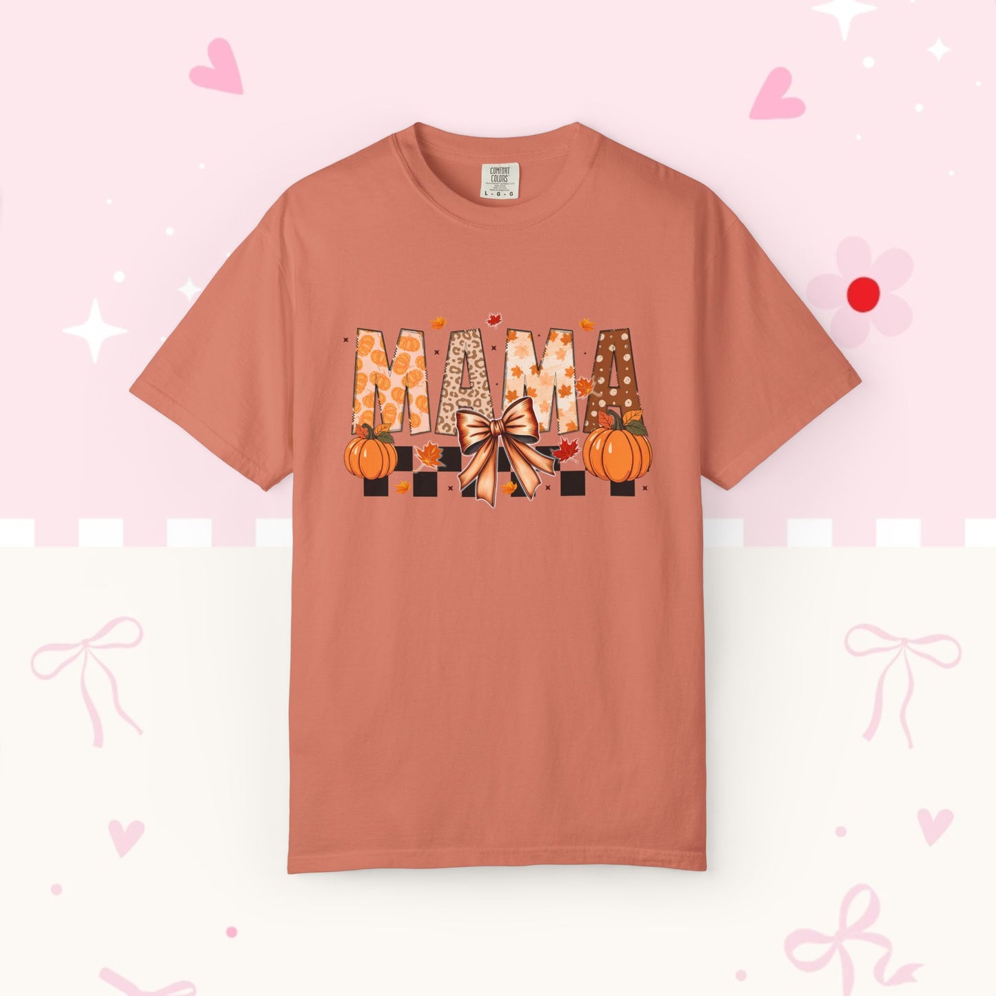 Mama Pumpkin Graphic T-Shirt — Fall Plaid Bow Shirt for Moms