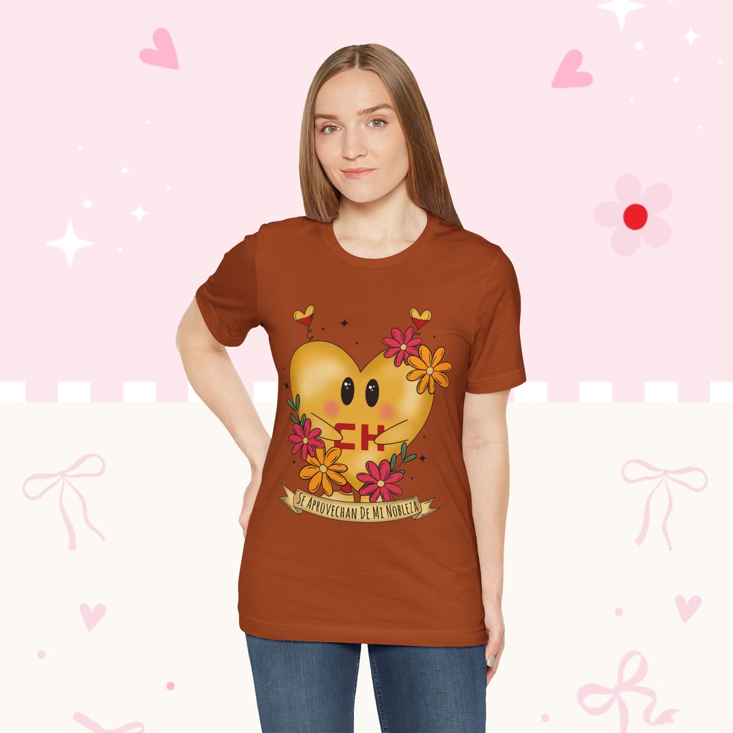 Heart Emoji Floral Tee — "Se Aprovechan de Mi Nobleza" Cute Spanish Pride T-Shirt